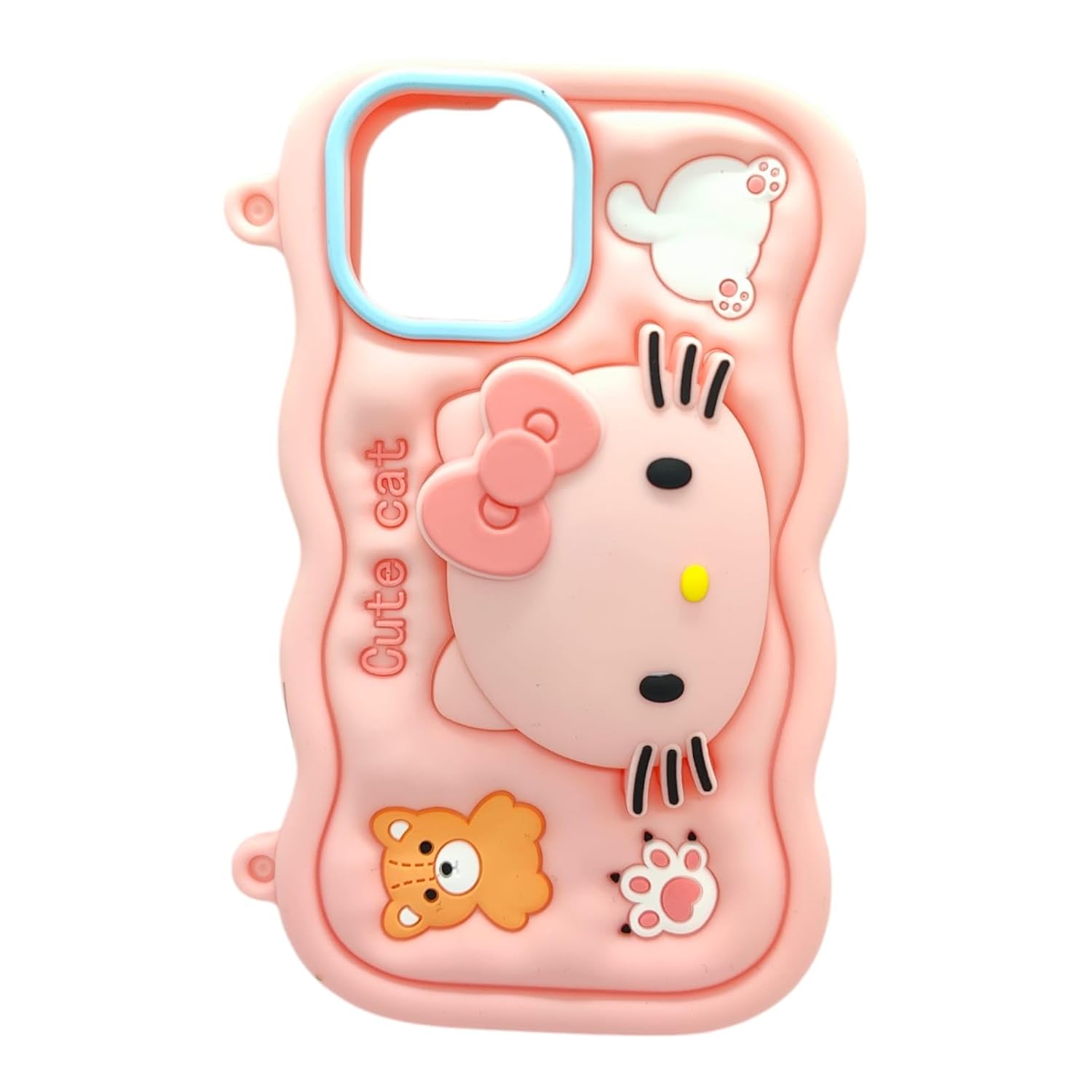 Oldcrew 3D Silicone Cartoon Case for iPhone 15 for Kids Women Girls Boys (Cute Cat Themed) with inbuilt Stand Baby Pink