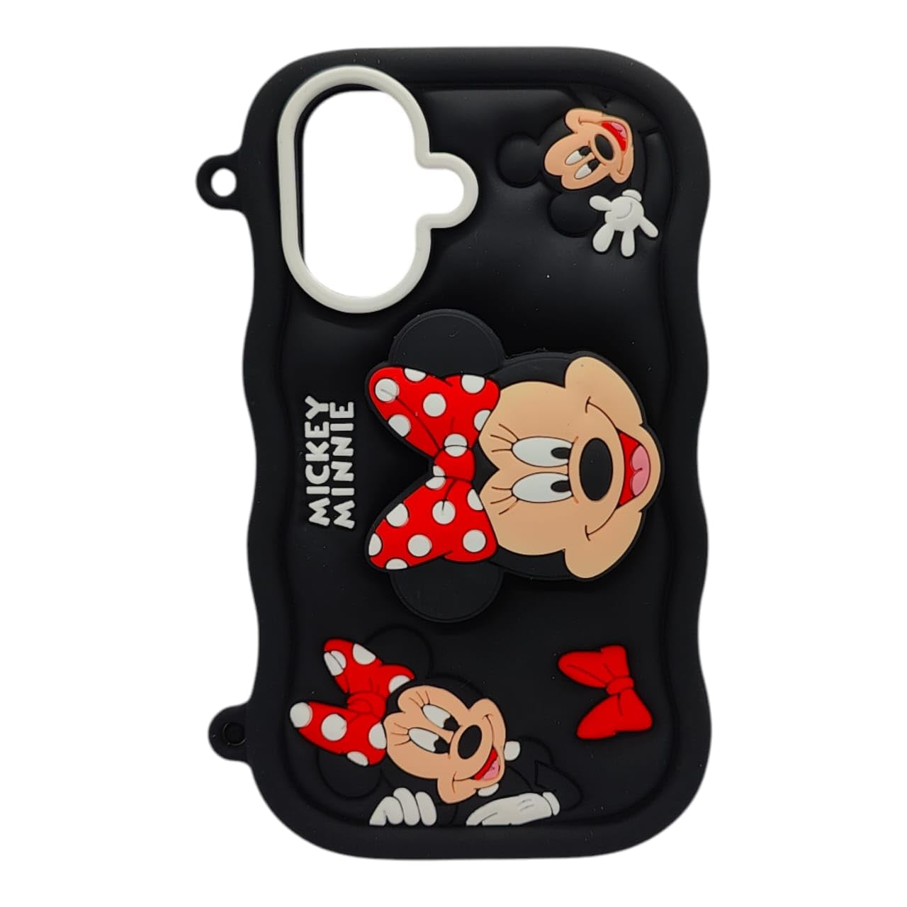 Oldcrew 3D Silicone Cartoon Case for iPhone 16 for Kids Women Girls Boys (Mickey Minnie Themed) with inbuilt Stand Black