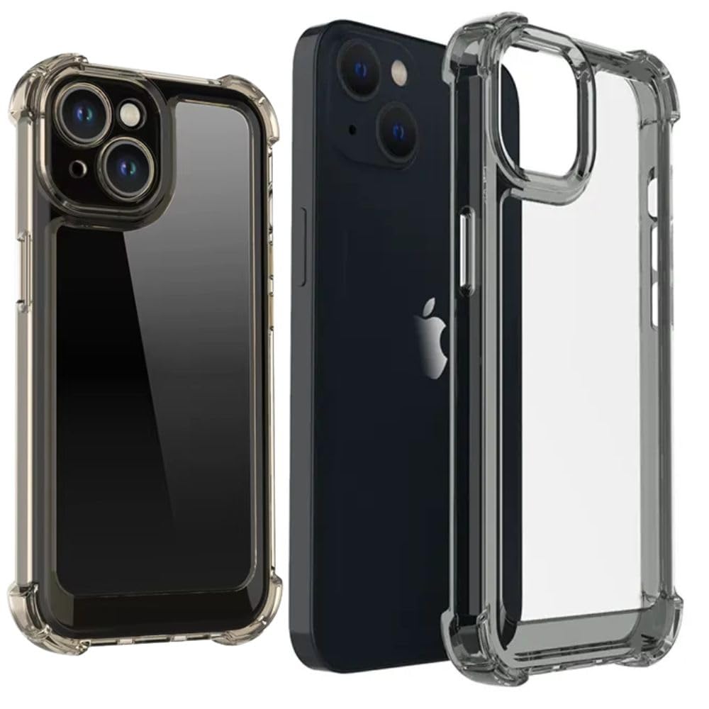 Oldcrew Back Cover for iPhone 15, Four Corner Extra Protection, Wireless Charging Compatible, Transparent, Shockproof and Scratch-Resistant (Smoky Black, iPhone 15)