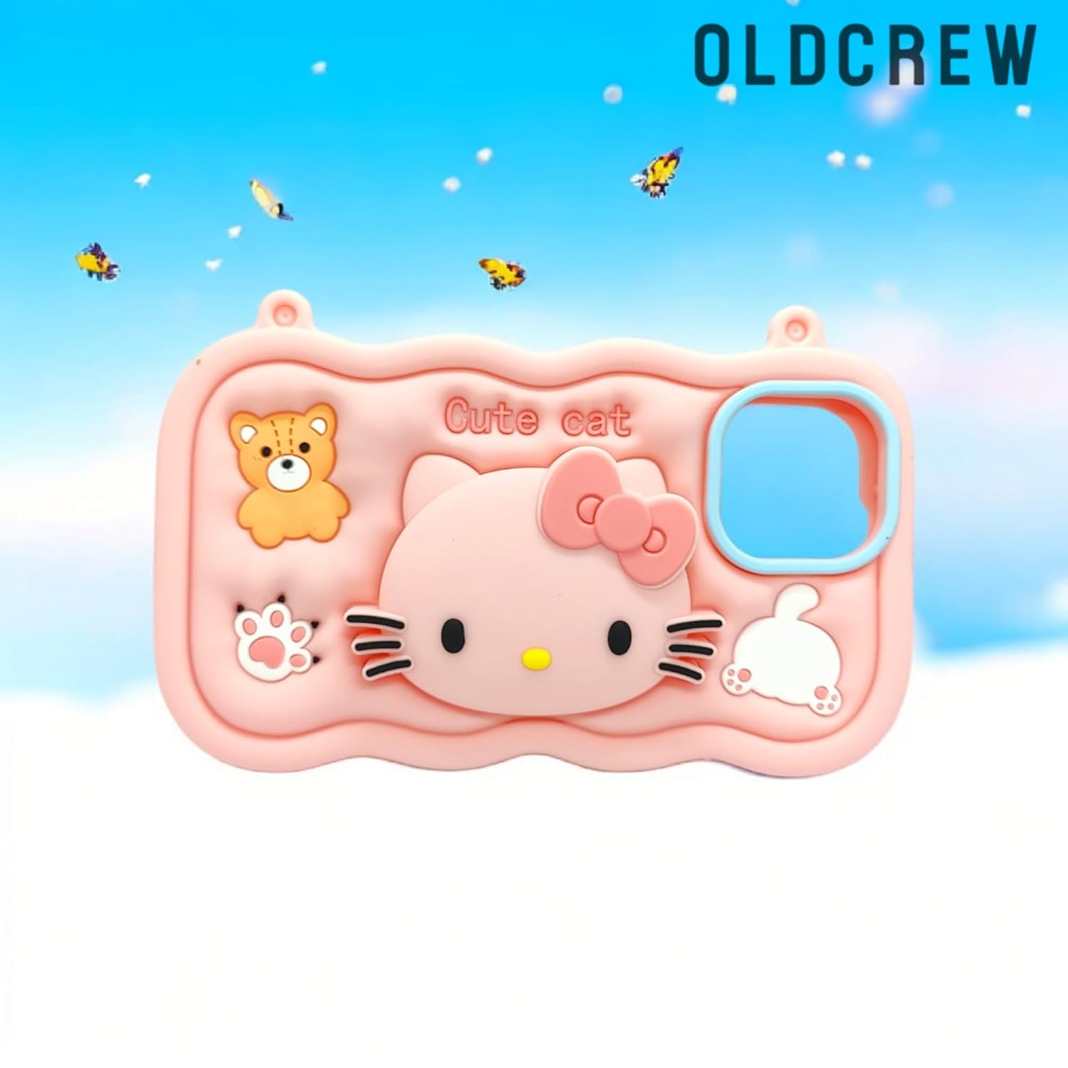 Oldcrew 3D Silicone Cartoon Case for iPhone 15 for Kids Women Girls Boys (Cute Cat Themed) with inbuilt Stand Baby Pink